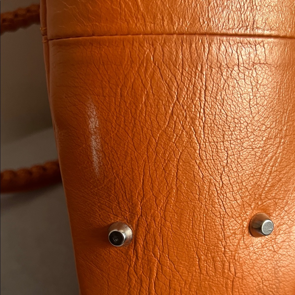 Paolo Masi Orange Braided-Handle Leather Shoulder Bag - Picture 9 of 10